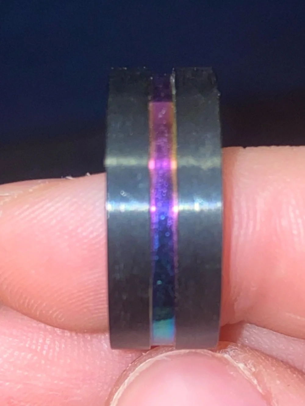 Black Titanium Ring with Rainbow Accent Stripe